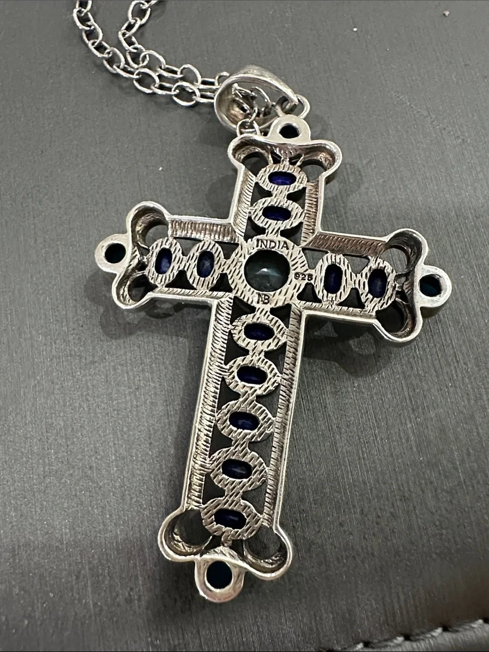 Nicky Butler Silver Cross Necklace with lapis Turquoise and Labordorite.